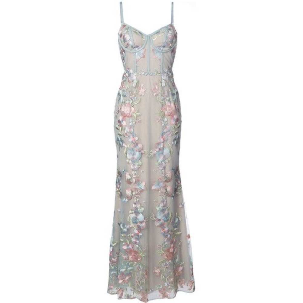 2017 Marchesa Notte blue floral gown